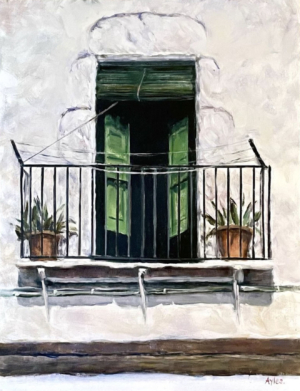 Balcony with green shutters
